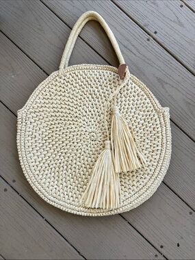 Mark & Graham Woven Round Straw Tote Bag with Tassels